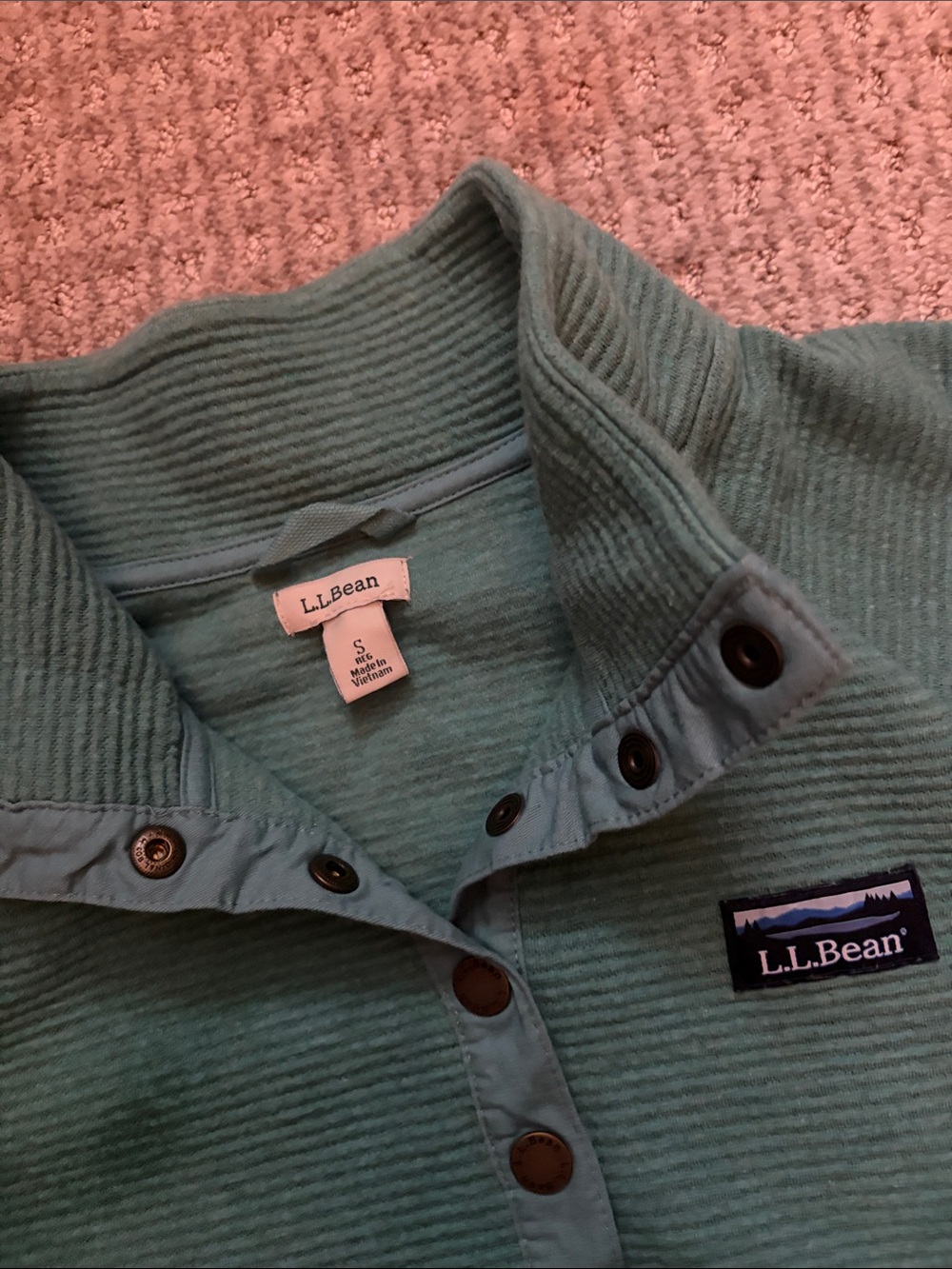 L.L. Bean Womens blue/geeen Ribbed Button-Neck Pullover S - Picture 3 of 5